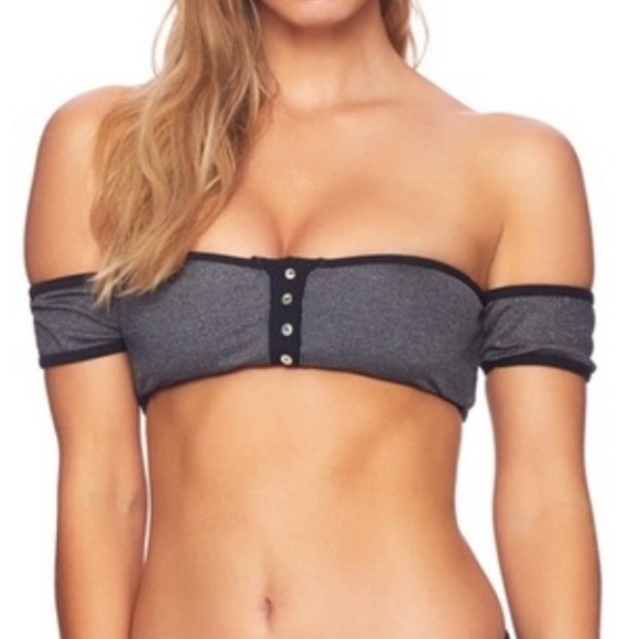 Beach bunny Presley off shoulder heather grey button bikini top nwt - Picture 6 of 6